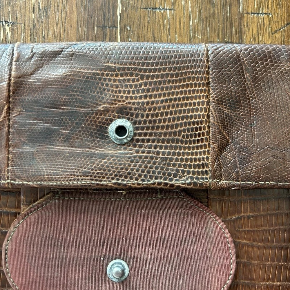 Vintage By Yvette New York Genuine Leather Lizard Skin Clutch Bag Brown - Picture 2 of 11